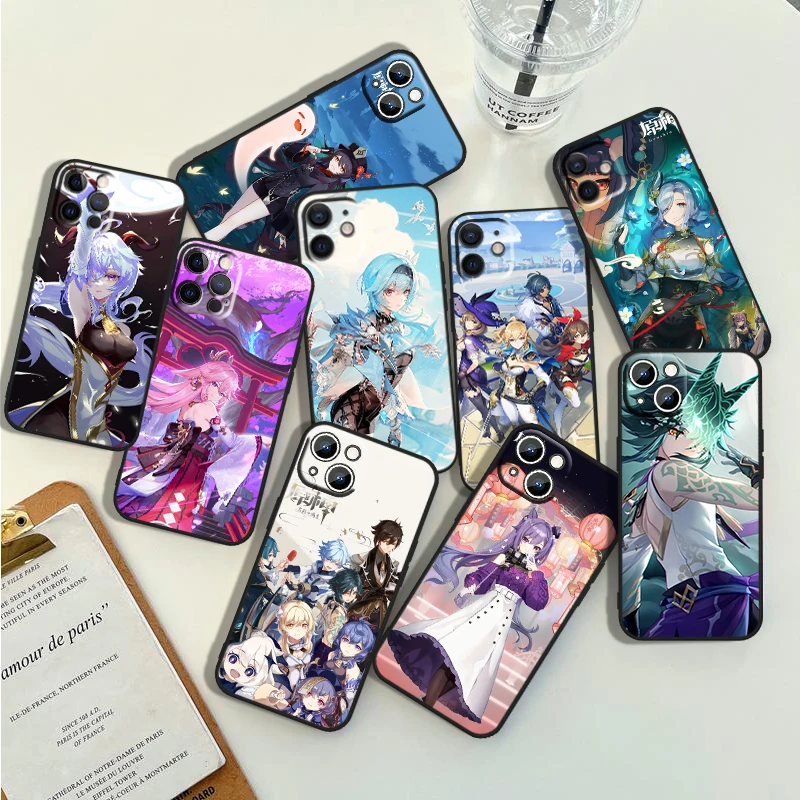 

Genshin Impact Phone Case For Apple iPhone 14 13 12 11 Pro Max Mini XS Max X XR 7 8 Plus 5S Silicone Black Shell
