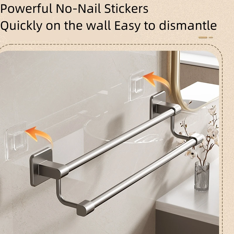 Space Aluminum Towels Rack Stand No Punch Bathroom Towel Holder Supplies Organizer Accessories Towel Bar Rail