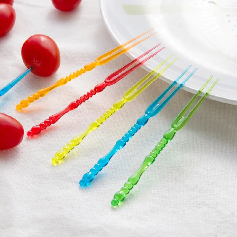 

50Pcs/package Multicolor Disposable Plastic Forks Party Plastic Fruit Cake Dessert Fork Pick Outing Portable Tableware