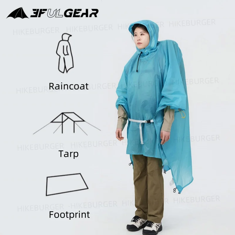 3F UL Gear Poncho Ultraleichter multifunktionaler Regenmantel Outdoor Tragbare 3-in-1-Plane/Fußabdruck Wasserdicht Wandern Rucksackreisen