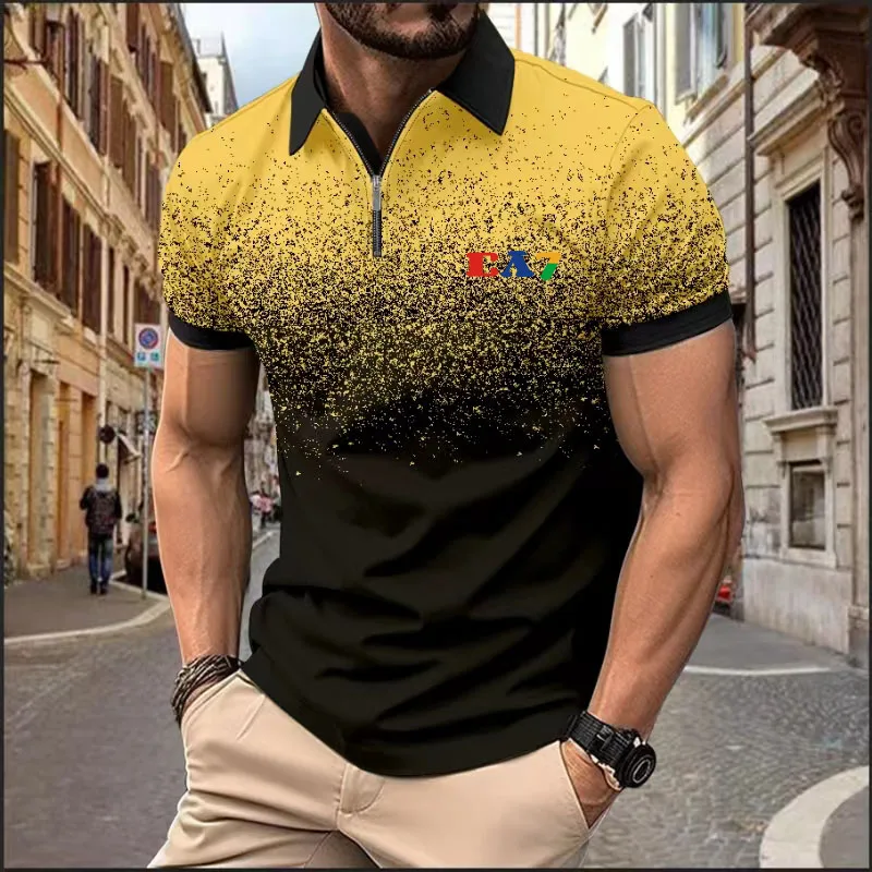 

The new best-selling men's 3D printed gradient short-sleeved golf suit, spring and summer leisure polo shirt men's T-shirt