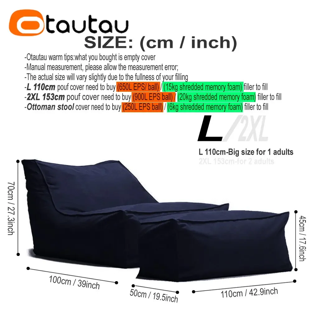 OTAUTAU Outdoor Waterproof Oxford Chaise Lounge Pouf Cover No Filler Garden Beach Camp Beanbag Sofa Bed Puff Salon Ottoman SF062 6