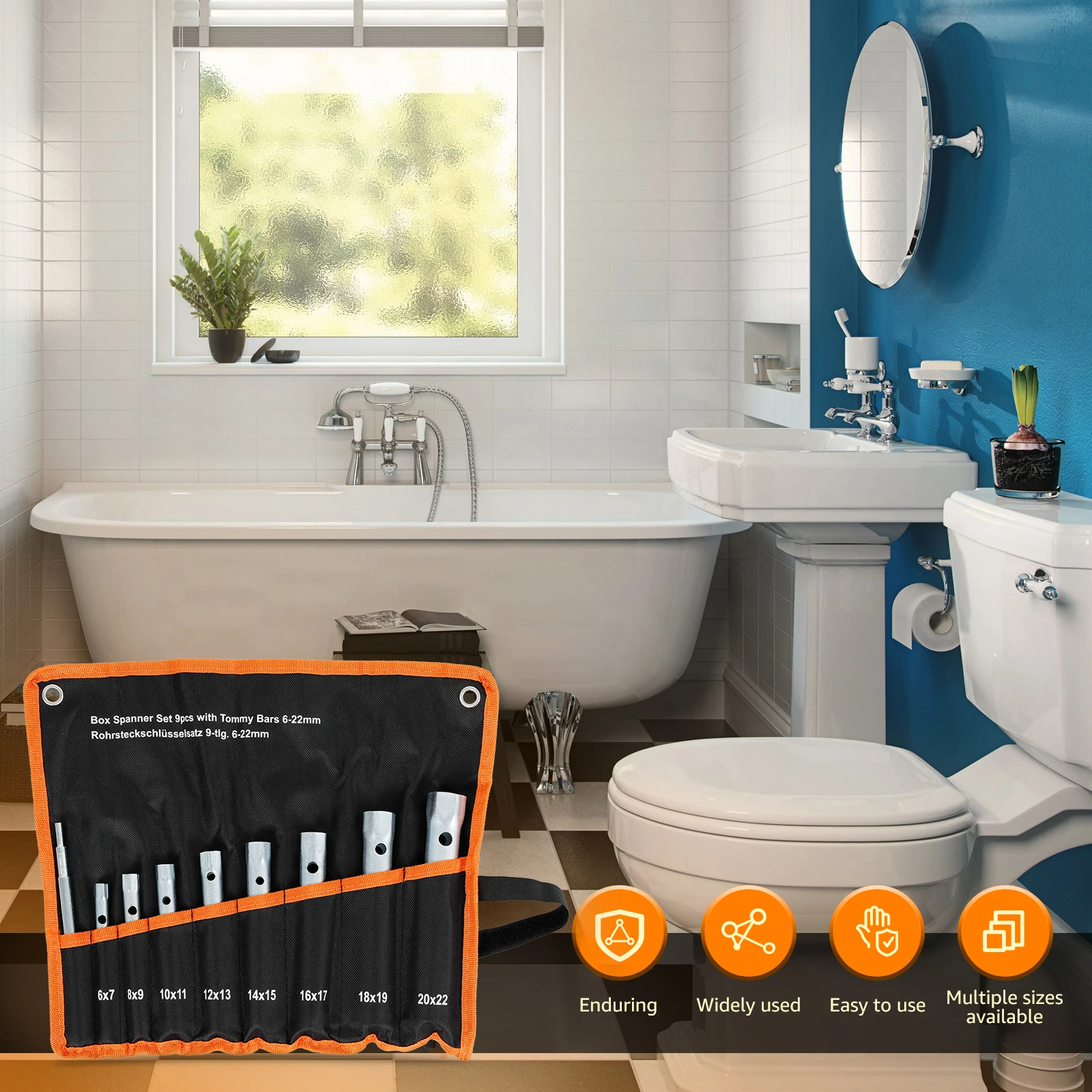 9/10 Pcs Shower Valve Socket Wrench Set Carbon Steel Plumber Socket Wrench Double-Ended Tubular Spanner Set Spark Plug Removal