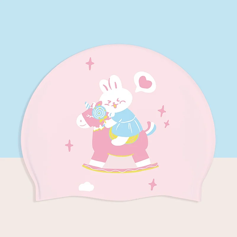 1Pcs New cartoon cute and fashionable children's swimming cap, high elasticity silicone ear protection, waterproof and soft 6