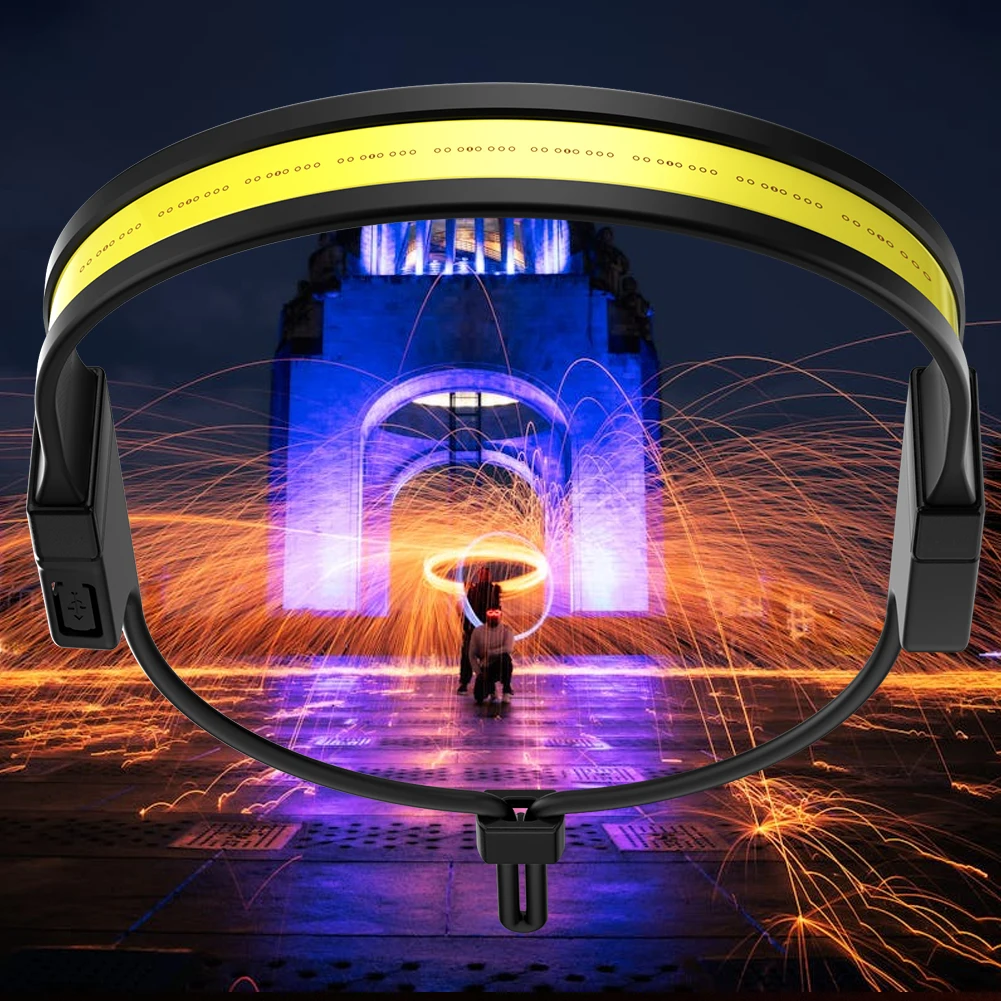 LED + COB 방수 헤드라이트, 디지털 전원 디스플레이, USB 충전식 헤드 손전등, 캠핑 개 산책 낚시 하이킹용