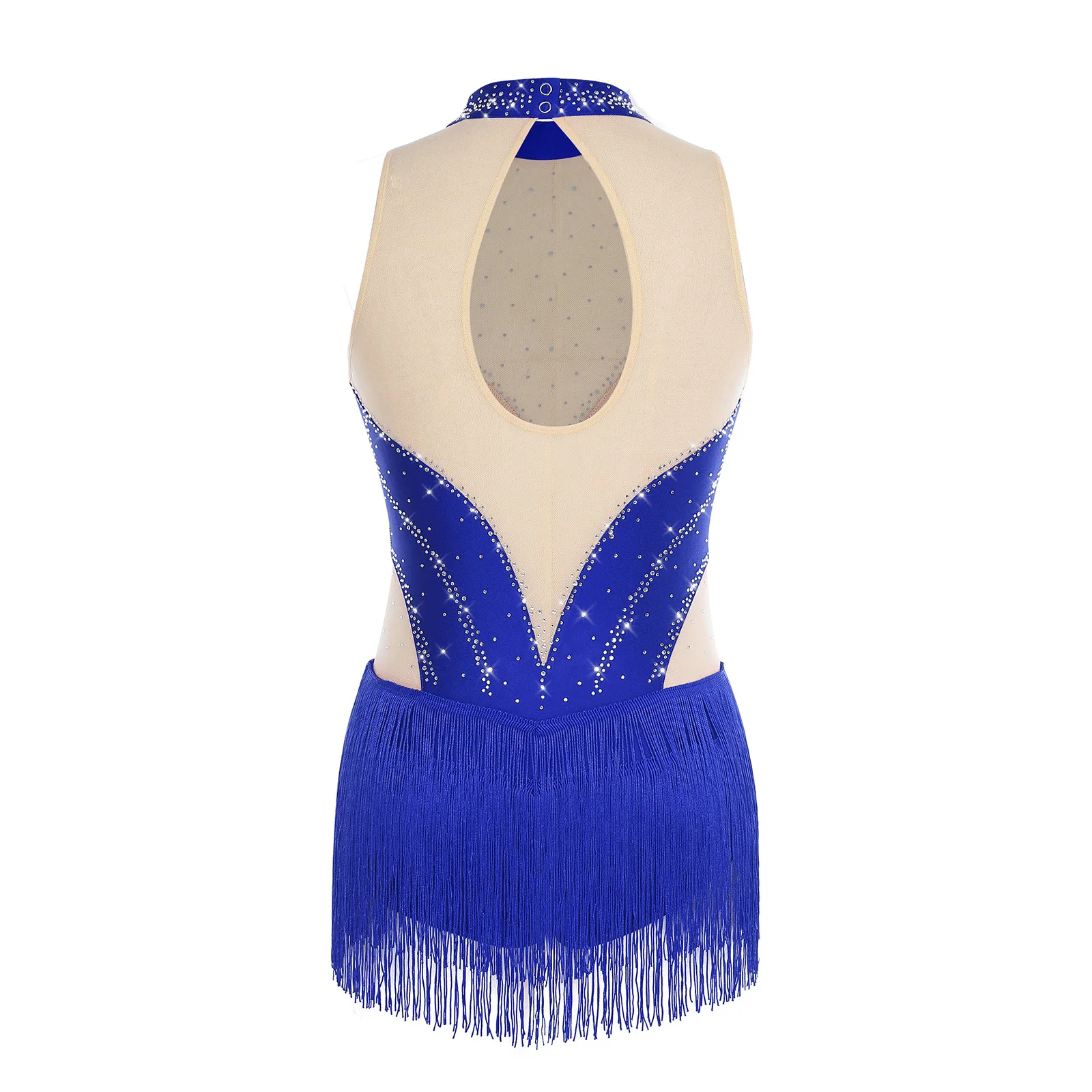 Damen Gymnastik Künstlerisches Eiskunstlauf-Ballett-Trikot-Kleid mit Strasssteinen, durchsichtiges Mesh, lyrisches Latin-Tanz-Bodysuit-Kleid – Detail 28