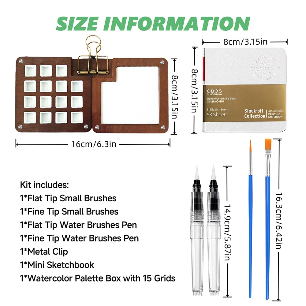 Set di strumenti per acquerello da viaggio con scatola pieghevole in legno, blocco da disegno, pennelli ad acqua, clip per artisti dell'acquerello - immagine 2
