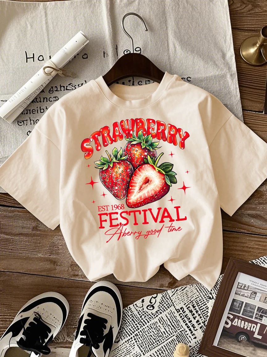Strawberry Festival Print Women's Casual Breathable Cotton T-Shirt