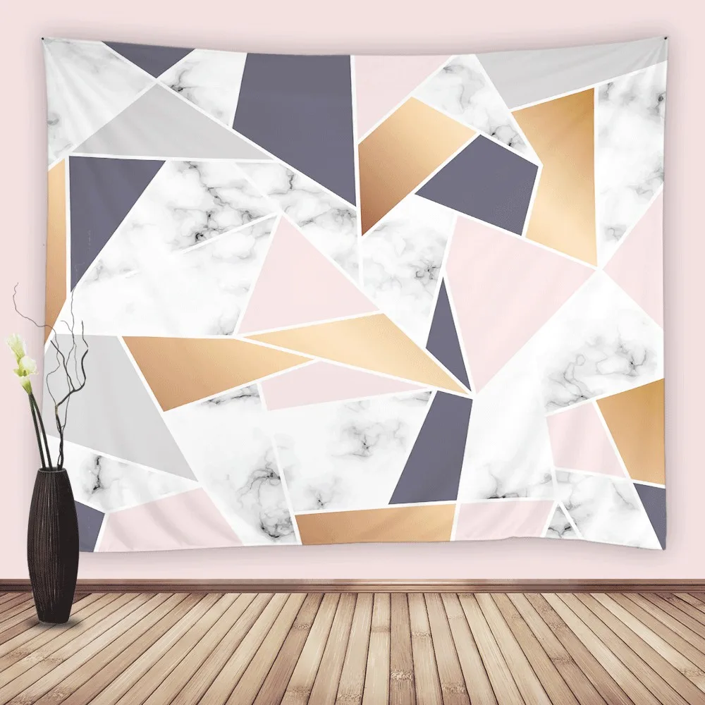 

Geometry Blanket Tapestry Psychedelic Luxury Gray Gold Mable Wall Hanging Fabric Tapestries Living Room Dorm Bedroom Home Decor