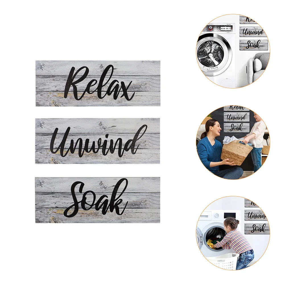

3pcs Wall Hanging Board Decors Wooden Signs Rural Style Household Decors (Grey)