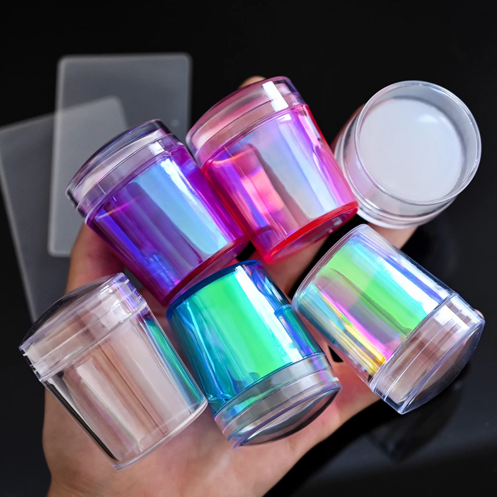 1 Set Aurora Jelly Silicone Nail Stamper with Scraper French Nail Art Design Transfer Print Stamping Template Tools Seal Stamper 3