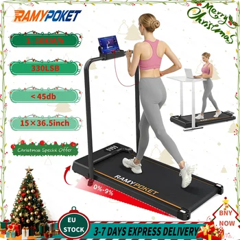 RAMYPOKET Tapis roulant pieghevole inclinato al 9% 1-10 km/h Display digitale dei dati a LED Tappetino da passeggio a basso rumore per attrezzature per esercizi Allenamento in ufficio a casa Macchina per il fitness