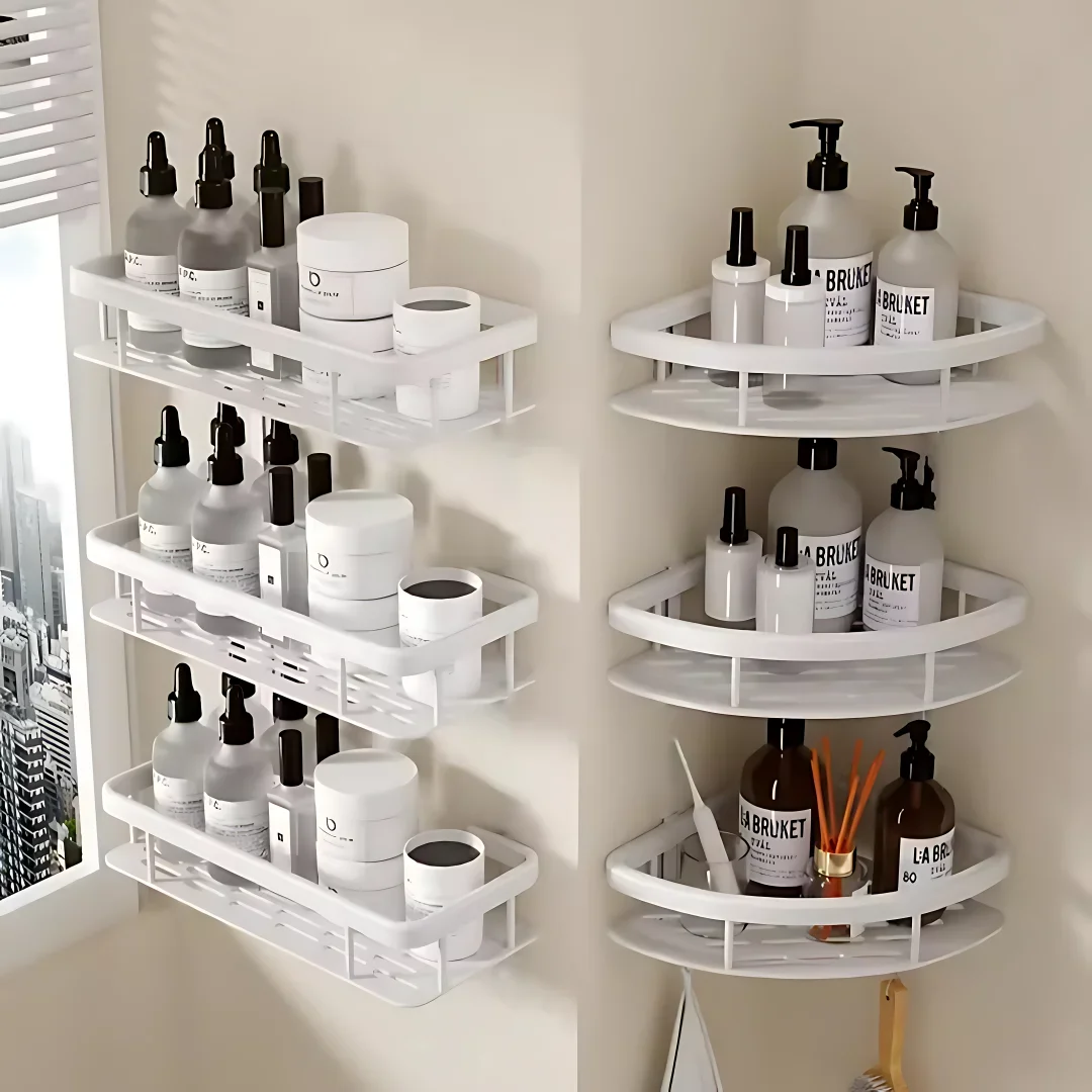 Bathroom Shelf Kitchen Storage Organizer Aluminum Alloy Shower Shelf Bathroom Accessories No Drilling Wall Shelf 2