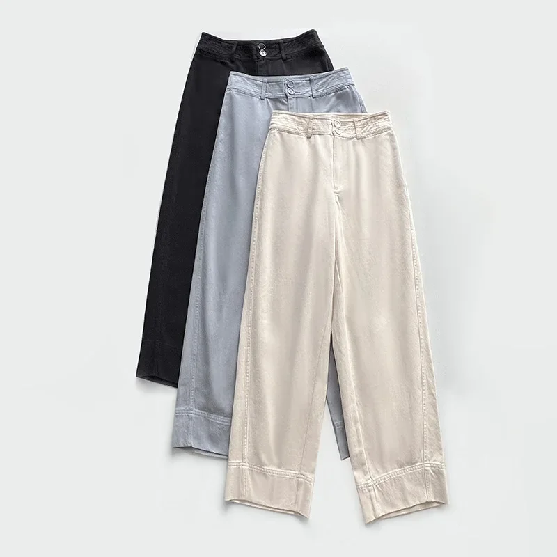 

AP * Fashionable Cotton Curved Trousers with High Waist, Double Button Silhouette, Nine-point Air Pants, Casual Pants