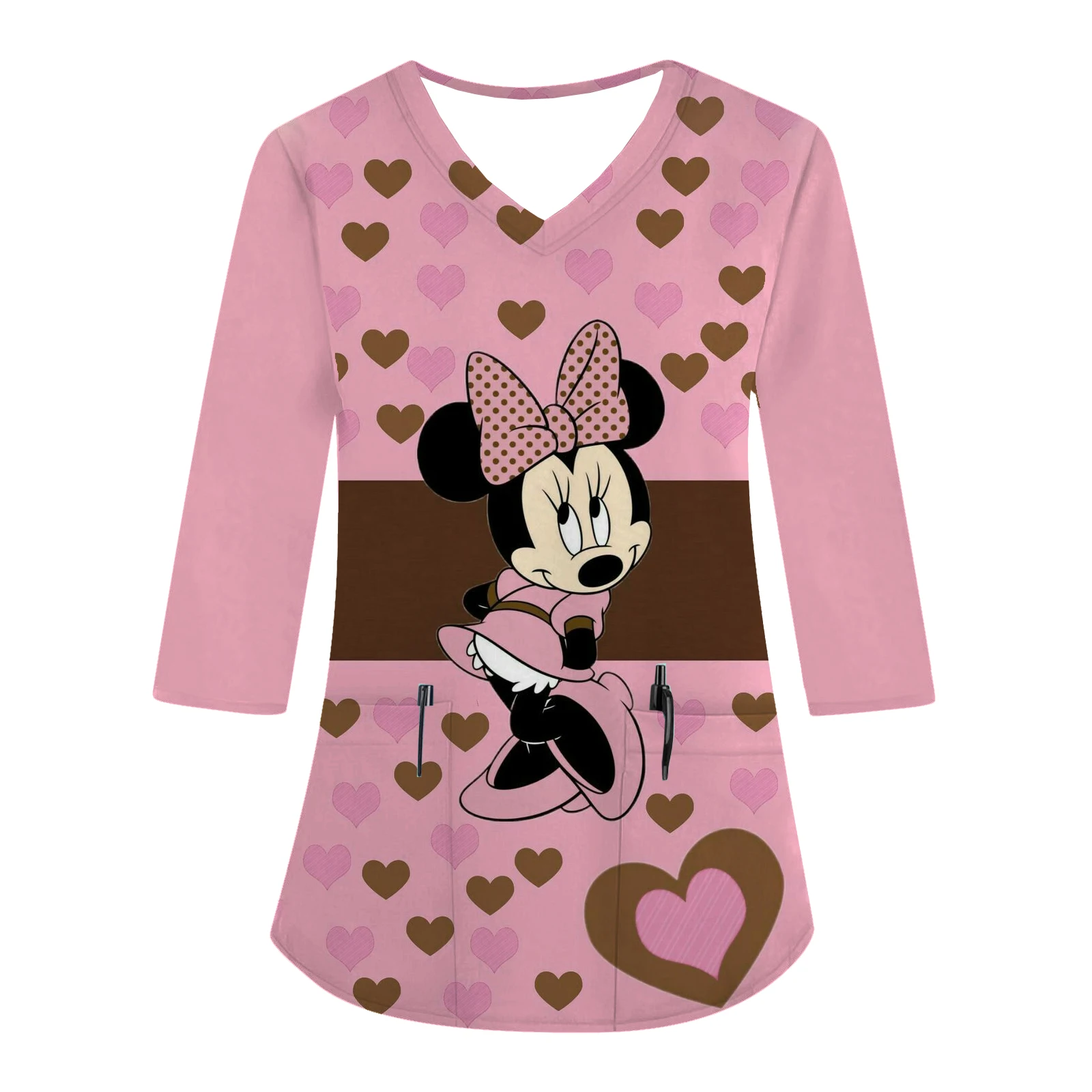 

Male and female clinic pharmacists spring and autumn Minnie high quality veterinary cleaning uniforms casual tops V-neck overall