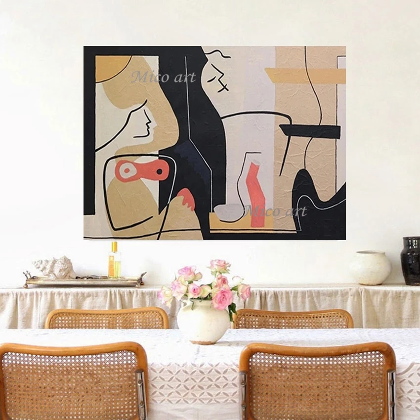 

Abstract Figure Oil Painting Canvas Roll Art Picture House Decoration Artwork Unframed Simple Line Texture Mix Design Wall