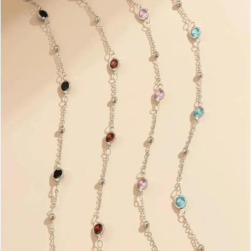 

European and American Cross-border Jewelry Fashion Color Rhinestones Waist Chain Women's Metal Bead Chain