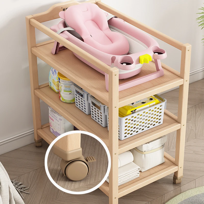 Multifunctional Beech Wood Diaper Table, Solid Wood Frame And Cotton Mat In The Parcel Include