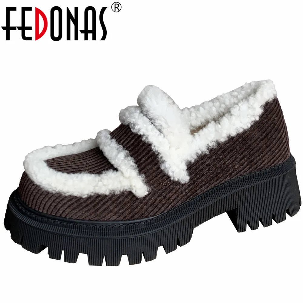 

Женские туфли-лодочки на толстых каблуках FEDONAS, черные теплые лоферы с круглым носком, Повседневная офисная обувь на осень-зиму 2023