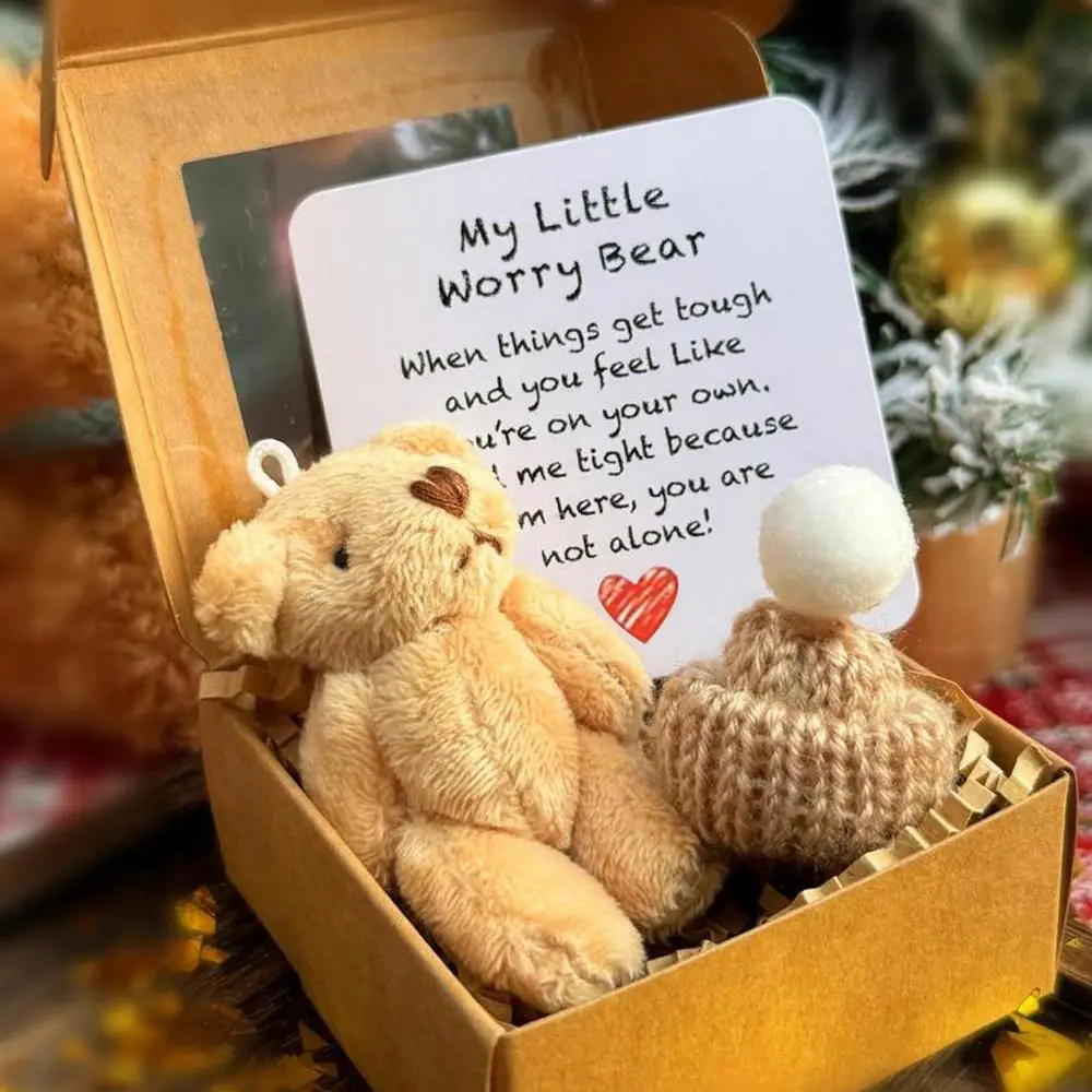 4 Set Handmade Mini Plush Teddy Bear, Worry Bear Hug In A Box, Mini Plush Bear With Inspirational Card Sympathy Gift, Desk Accessories, Motivational Gifts For Lovers And Friends - View #3