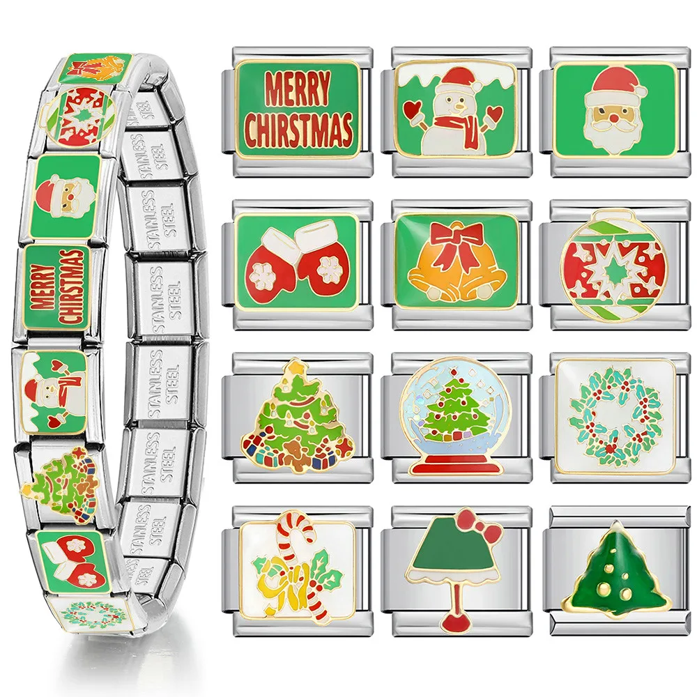 1pc Y2K Edelstahl Italienischen Charm Armband Weihnachten Baum Santa Claus Weihnachten dekoration DIY Herstellung Von Schmuck Zubehör