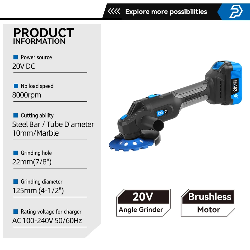 20V Cordless Angle Grinder Cutting Grinder Machine 125mm Polishing Grinding Electric Angle Grinder Power Tool By PROSTORMER 2