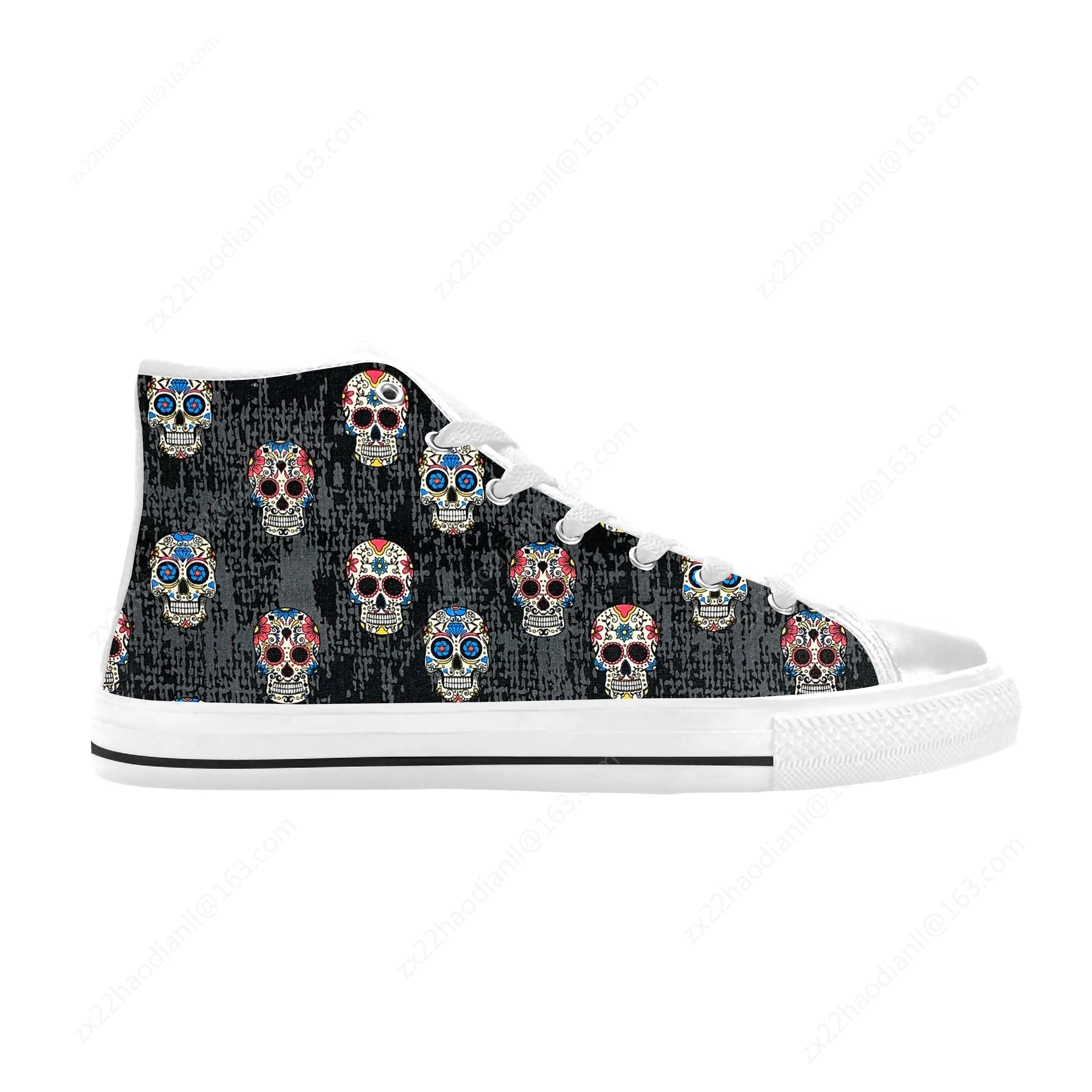 Sugar Skull All Souls Day Floral Skeleton Flowers Casual Cloth Shoes High Top Comfortable Breathable 3D Print Men Women Sneakers 3