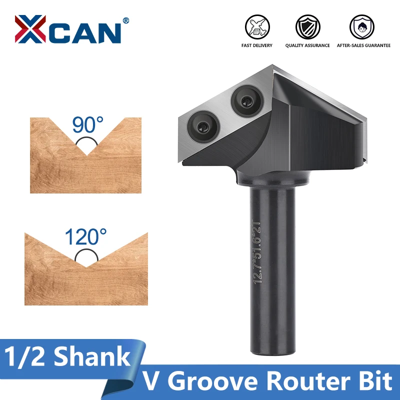 XCAN-Milling-Cutter-V-Groove-Router-Bit-90-120-Degrees-1-2-Shank-V-Slot ...