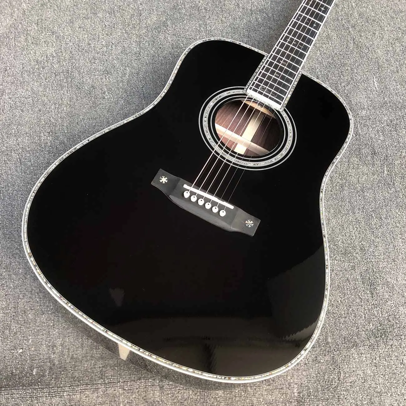 

Custom Abalone Binding Glossing Black Color 5A Dreadnought D Body 41 Inch Folk Acoustic Guitar Accept Guitar OEM