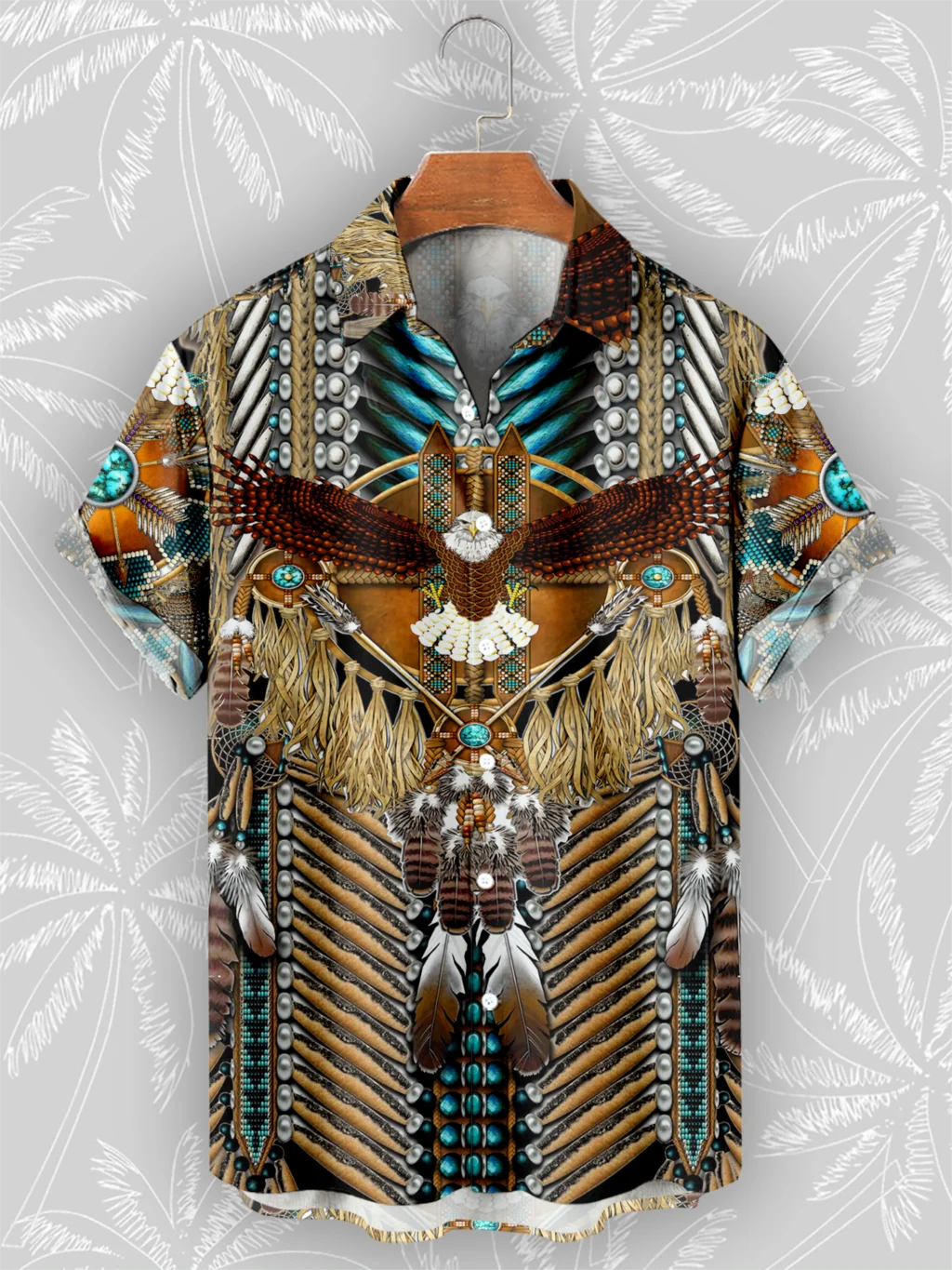 

Men's Shirts Summer Fashion Vintage Bald Eagle Indian 3D Print Oversized Short Sleeve Shirts for Men Beach Casual Tops