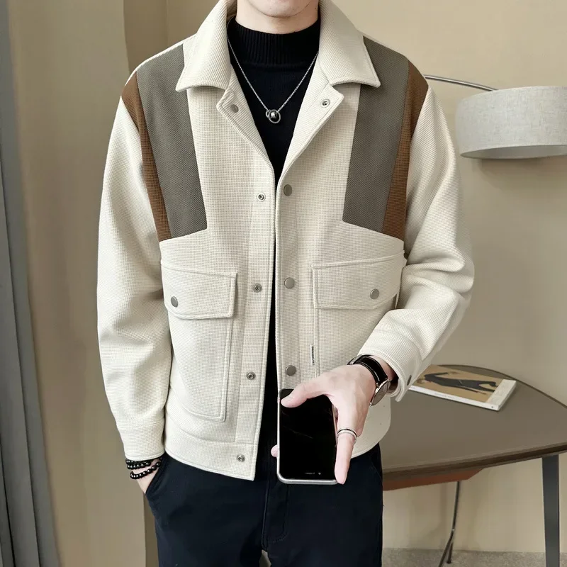 

2023 Spring and Autumn Season New Fashion Color Contrast Splicing Autumn/Winter Coat Men's Casual Jacket