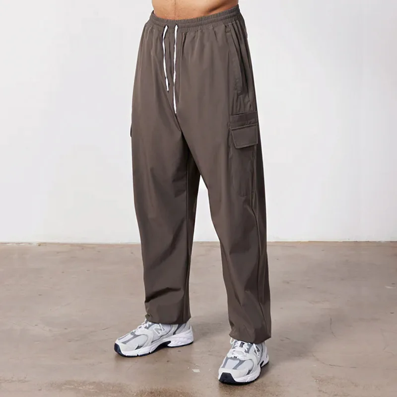 2024 new men's casual slacks Korean version of the trend with pants summer thin drop feeling wide-legged cargo pants 2