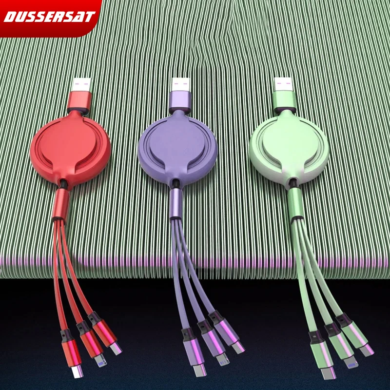 

3 In 1 Retractable Data USB Cable for IPhone Charger Fast Wire Charging Cable for Android Phone Type C Xiaomi Huawei Samsung