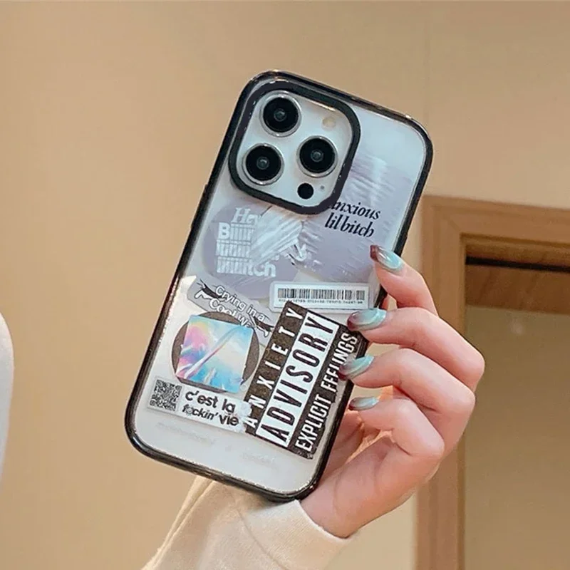 

Creative Illustration Stickers Upgrade Acrylic Border Phone Case Cover for IPhone 11 12 13 14 15 Pro Max Case for IPhone 14 Pro