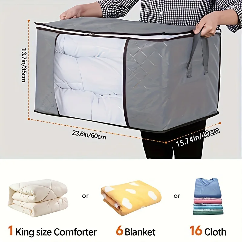 3PCS Clothing Storage Bag, 57l/15gal, With Transparent Window, Reinforced Handle, Suitable For Clothing Organization 4