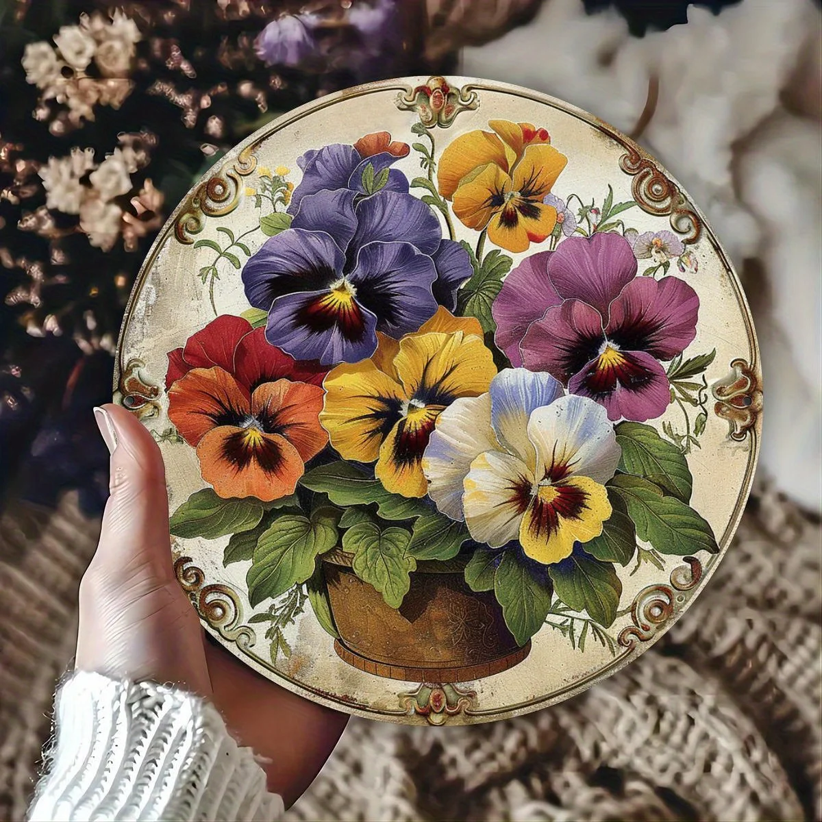 8in 2D Wooden Round Planter Flower Gardening Farmhouse Style Decorative Hanging Piece Enhances Home Atmosphere Indoor Outdoor Us - 2