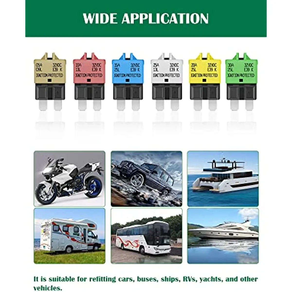 8 Packs Fuse Circuit Breaker Low Profile ATC/ATO Manual Resettable Fuse 5A-30A (Mixed) 12V-32V