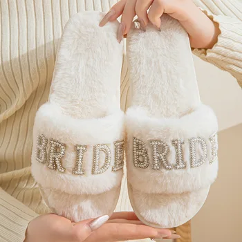 Pantofole Morbide BRIDE per Matrimonio, Regalo per Addio al Nubilato, Pantofole da Interno con Punta Aperta per Damigelle