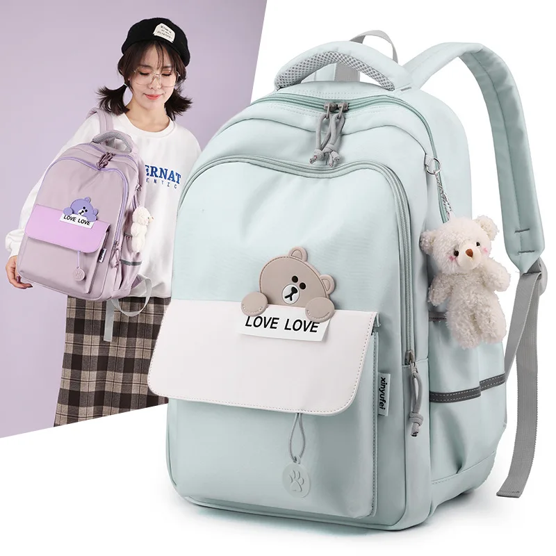Schoolbags, Grades Three To Six,  Burden Reduction and Spine Protection, Girls' Lightweight Waterproof Backpacks.