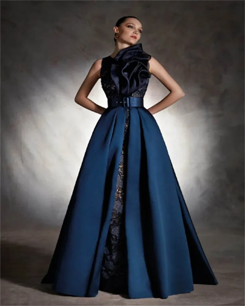 

High Neck Sleeveless Floor Length Removable Tail Gowns Mermaid/Trumpet Evening Dresses Formal Occasio Prom Party Gown for Women