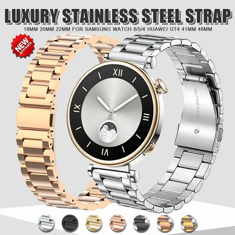 

18 20mm 22mm Stainless Steel Strap For Huawei Watch GT 4 41mm 46mm GT3Pro Band For Samsung Galaxy Watch 6/5/4 40mm 44mm Bracelet