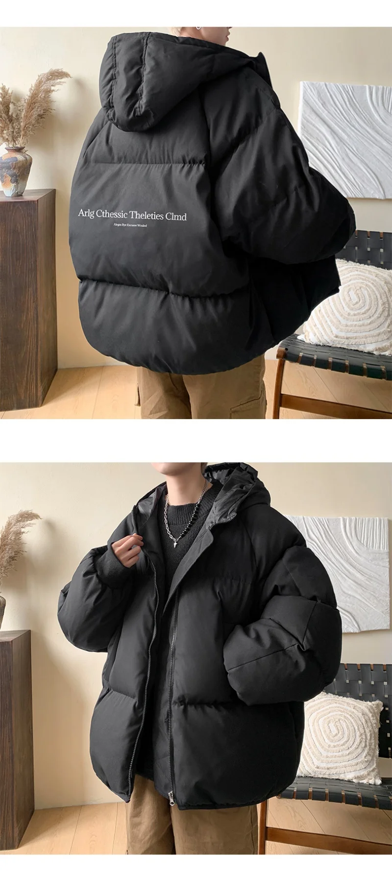 Winter Bread Jacket Winter for Men Fashion Warm Male Parkas Big Size Letter Print Men's Cotton Coat Oversize Men Clothing 2024