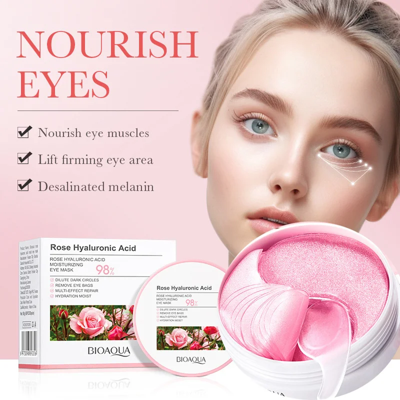 BIOAOUA Moisturizing Rose Hyaluronic Acid Hydrating Eye Mask Collagen Eye Patches Removal Black Bag Anti-aging Improve Dry collagen eye mask eye mask patch
