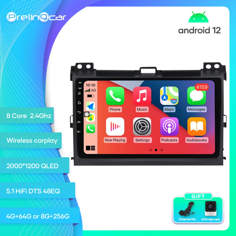 

For Toyota Prado 120 Land Cruiser 2002-2009 Android 12 Car Monitor 8 256g Carplay RDS GPS Built 2din Radio DVD Player 5.1HIFI