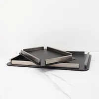 Leather Storage Disc Metal Decorative Tray Entrance Bedroom Decoration Home Living Room Organizer Desktop Storage Tray Ornaments 1