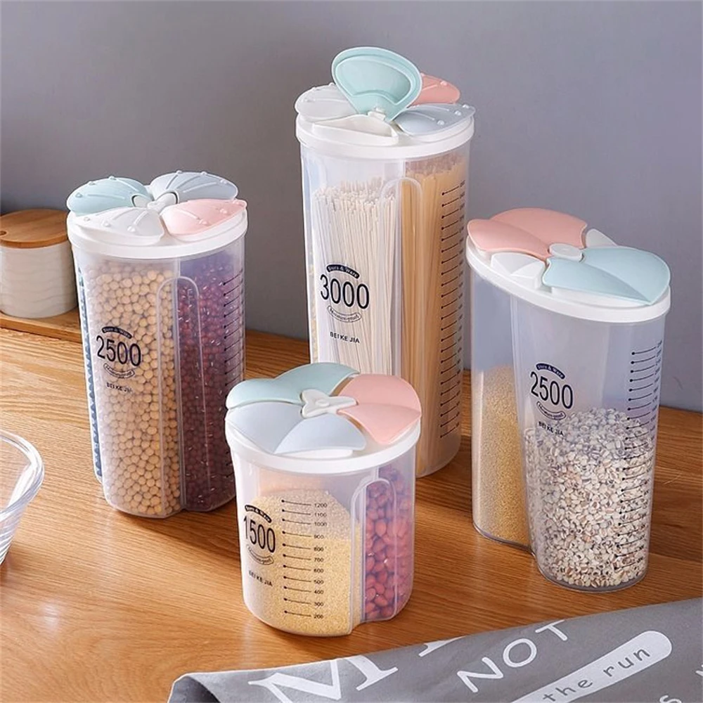 Kitchen Sealed Storage Box Cereal Dispenser Food Storage Tank Rotating ...