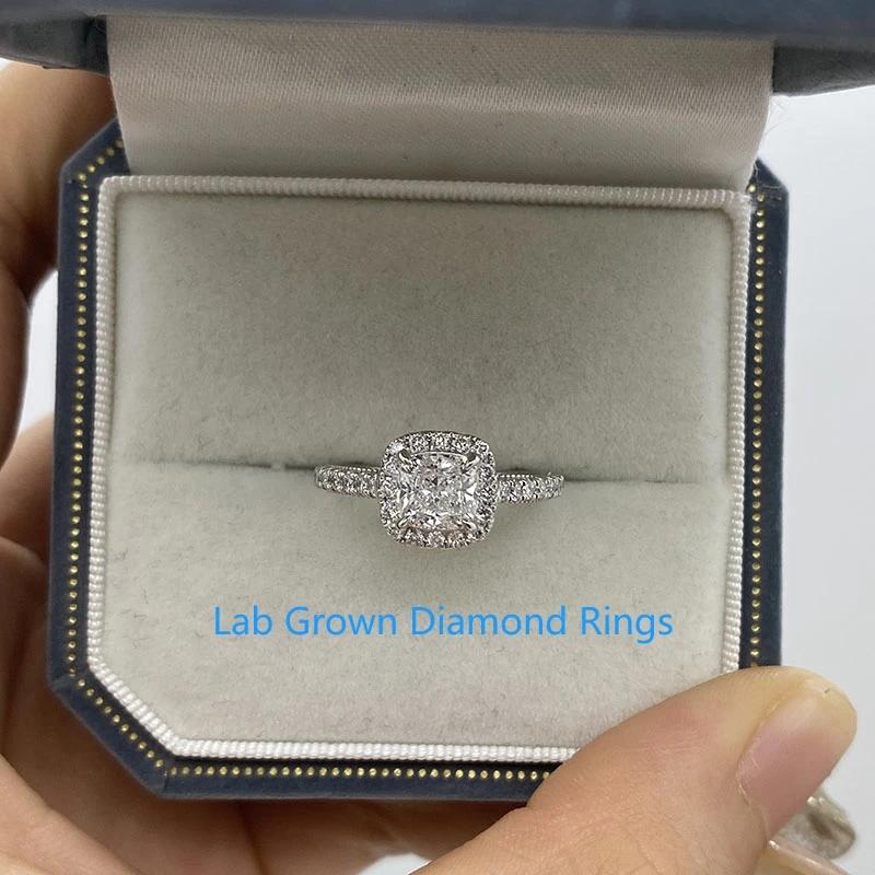 Platin 950 Solitär-Verlobungsring 1 CT Kissenschliff IGI Lab Grown Diamond CVD HPHT DEF VS Milgrain Ehering für Damen