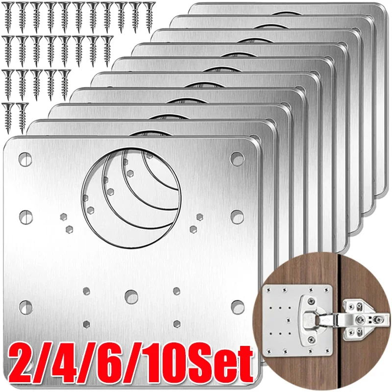 Hinge Repair Plate 2/10Sets Kitchen Cabinet Door Hinges Mounting Plate Screw Flat Fixing Brackets Furniture Hardware Tools
