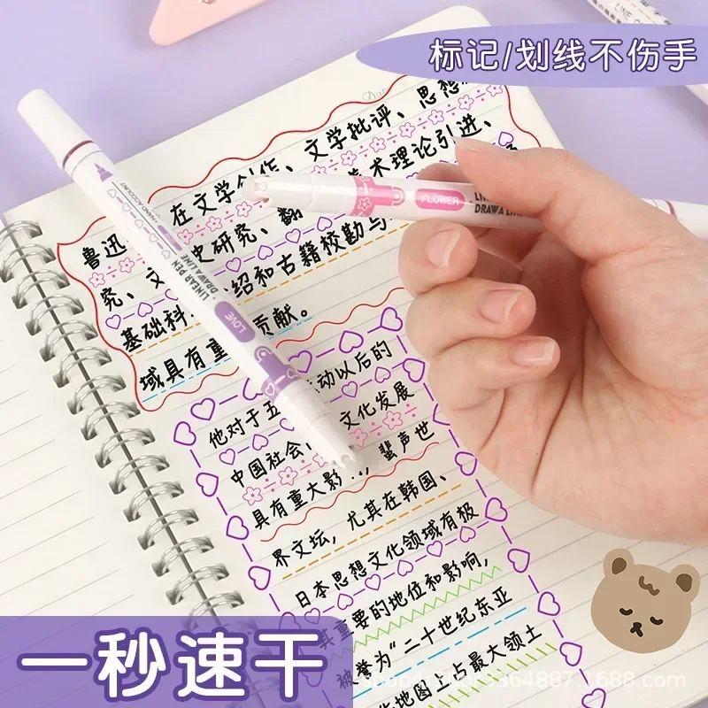 3/6/8pcs Flowers Line Shaped Highlighter Pens Roller Tip Curve Liner Marker Pens Kawaii Stationery School Office Supplies highlighter pens