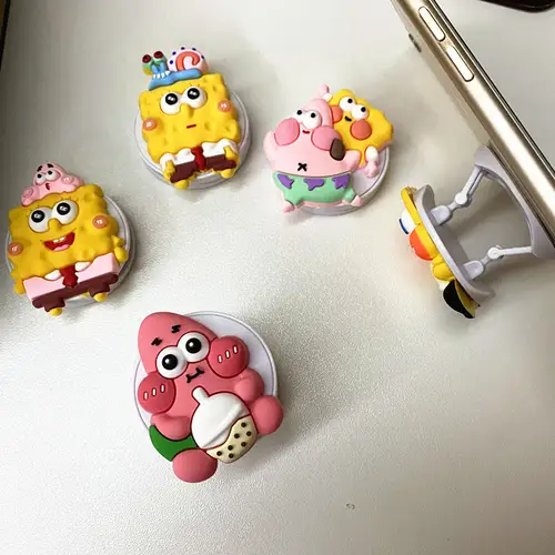 Potdemiel Cartoon SpongeBob Phone Holder Universal 3M Self-adhesive Scalable Folding Bracket Stretch Grip Phone Finger Stand - Image 4